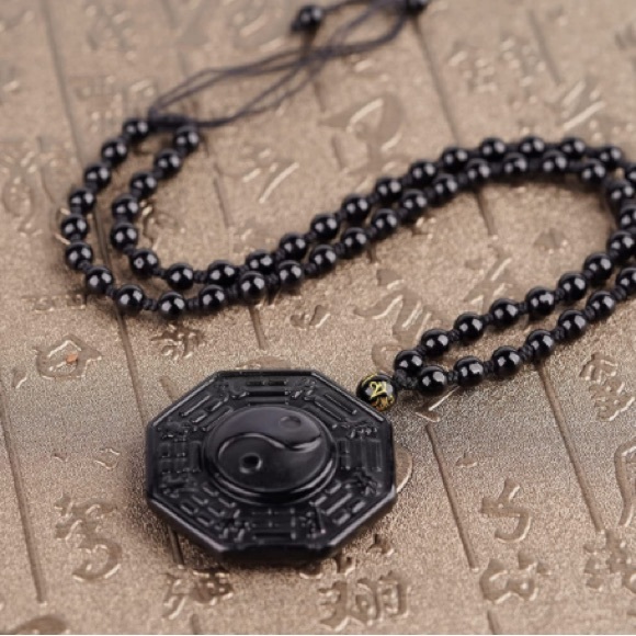 NWT Black Obsidian Yin Yang Adjustable Necklace for Men or Women! - Picture 3 of 8